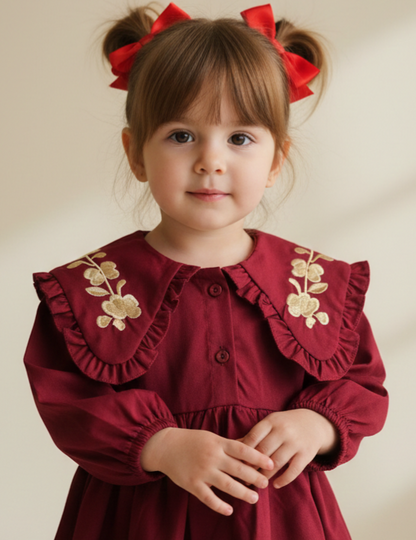 ✨Рокля с бродерия- цвят бордо✨