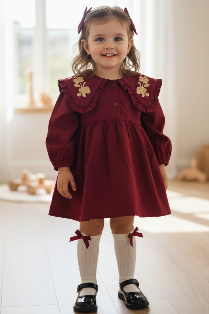 ✨Рокля с бродерия- цвят бордо✨