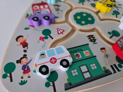 Дървена дъска с превозни средства за местене