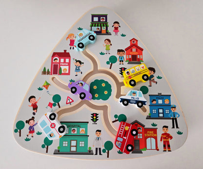 Дървена дъска с превозни средства за местене